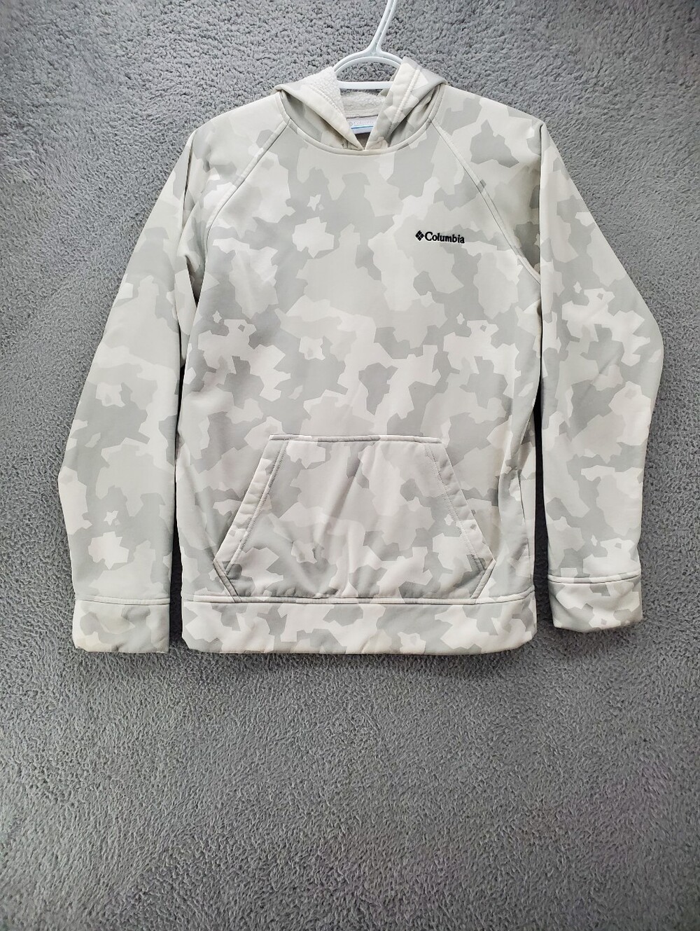 Columbia White Gray Camo Hoodie Sweatshirt Womens Medium Pullover